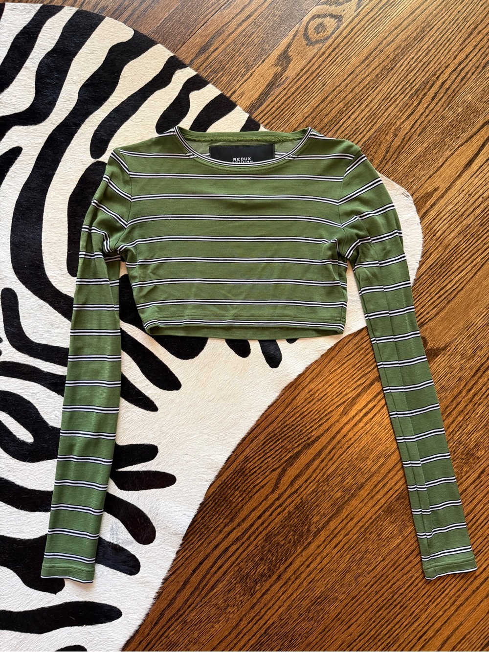 Marc Jacobs Olive Green Striped Long-Sleeve Crop Top